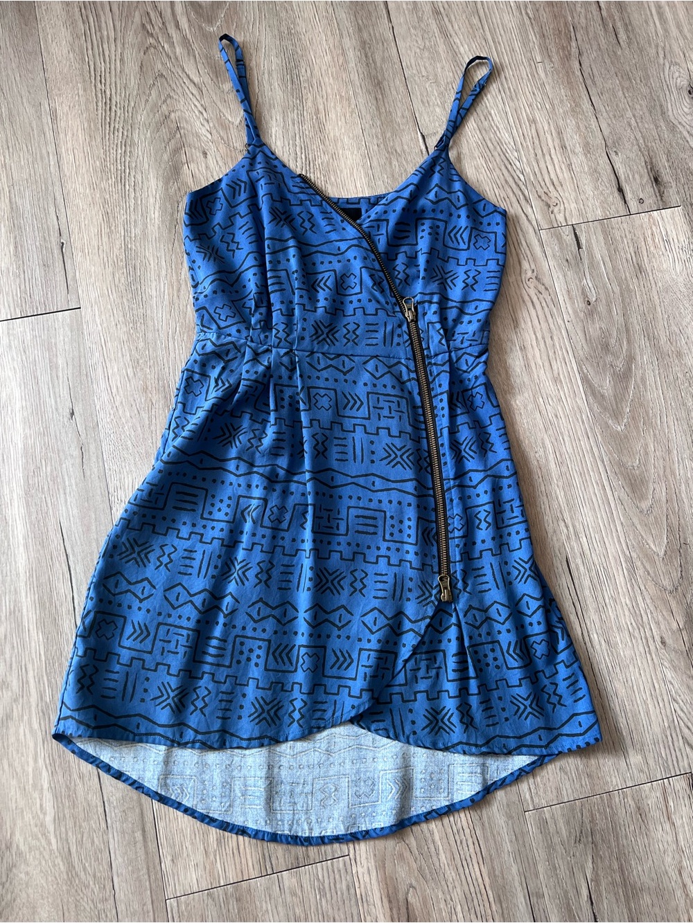 Dolce Vita Blue Aztec-Print High-Low Zip-Front Spaghetti Strap Dress